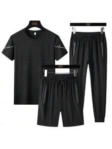 Men T-Shirt Co-Ords - Black - View 2