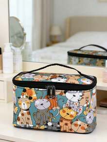 Animal Printed Large Capacity Makeup Bag, Easy To Store, Suitable For Home And Travel, Cosmetic Storage Bag, Toiletries Bag, Square Handheld Travel Makeup And Toiletries Bag, Large Capacity Portable Cosmetics Box,Multiple Compartments - Portable Makeup Case Suitable