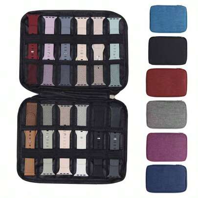 1pc Nylon Watch Band Storage Box, Portable Travel Organizer For Watch Bands, Cables, Smartwatch Straps, Compatible With Apple Watch Bands, Earphones, Cables, Chargers, Jewelry, Cosmetics And Other Accessories