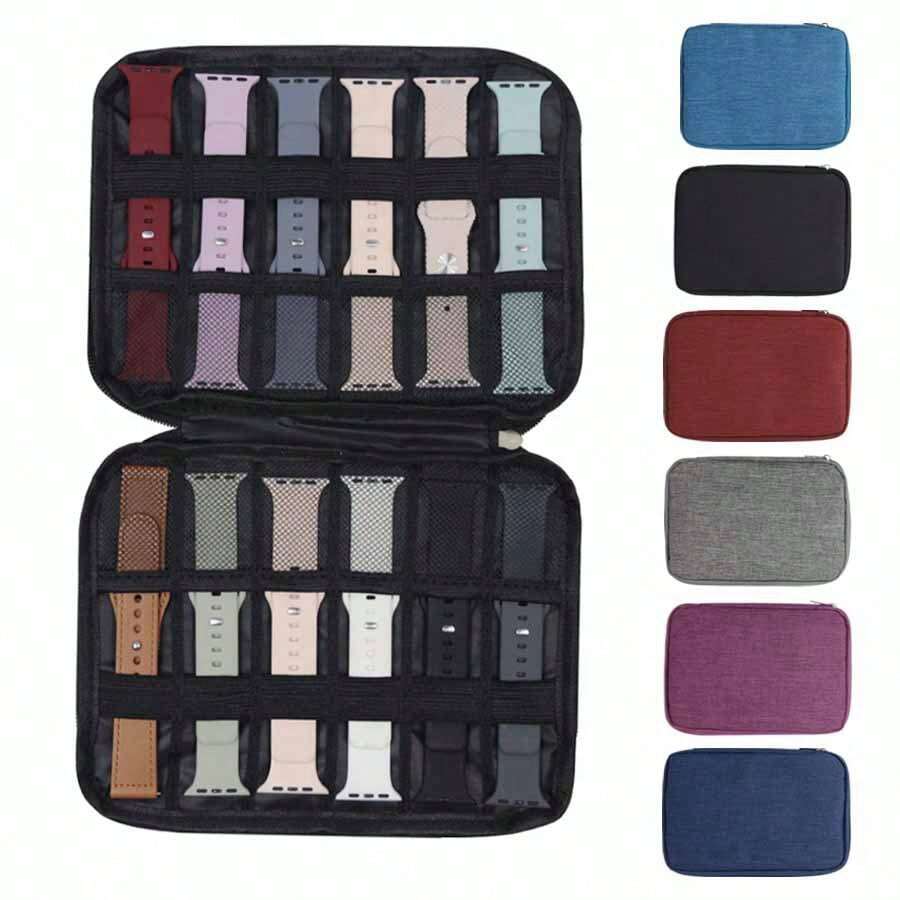 1pc Nylon Watch Band Storage Box, Portable Travel Organizer Bag For Watch Straps And Data Cables, Multifunctional Smart Watch Band Storage Box Compatible With Apple Watch Bands, Earphones, Data Cables, Chargers, Jewelry, Cosmetics And Other Accessories