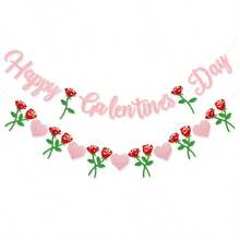 Pancarta de Feliz Día de las Amigas, guirnalda colgante de papel glitter rosa con rosa roja y corazón, para decoraciones de fiesta de noche de chicas, celebración de femenina, telón de fondo para fotos, suministros de decoración para fiestas en casa - Multicolor - Ver 8