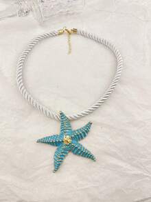 ZA 女士大胆项链 | 彩色珐琅海星吊坠 | 扭绳链沙滩度假风个性饰品 - 海星 - 查看 10