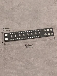 1pc Fashion Skull Rivet Unisex Wide Leather Bracelet, Punk Style Couple Bangle With Hidden Clasp, Suitable For Carnival Party, Music Festival Gift