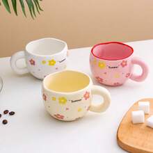 1 pieza Taza de cerámica de regalo creativa de 9.5oz, taza de desayuno de avena personalizada, taza de café/té floral asimétrica, adecuada para café, leche, jugo, ideal para el hogar, restaurante, cafetería, regalo perfecto para amigos y colegas - Multicolor - Ver 2