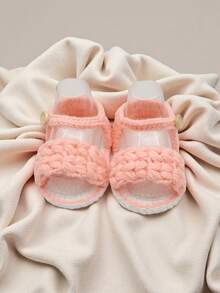 1 Pair Handmade Crochet Infant Sandals, Pink, Soft Knit Footwear, Infant Shoes - Pink - View 3