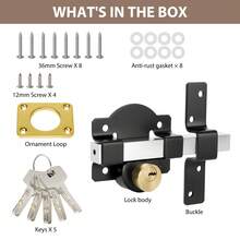 Both Side Unlock Door Lock 50mm Long Throw Stainless Steel Garden Gate Lock With Rear Double Locking And 5 Keys For Yard - Black - View 2