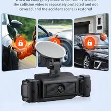 Cámara de salpicadero de doble lente 1080P con visión nocturna y modo de estacionamiento las 24 horas, equipada con pantalla IPS de ángulo amplio, adecuada para taxi, camión, SUV, sedán - Sin tarjeta SD incluida, alimentación con cable, sistema de doble lente