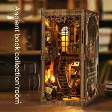 DIY 3D Creative Reading Corner, Wooden Bookends, Miniature House Model, Shelf Decoration With Dustproof Acrylic Panel, Display Stand For Home Or Office – 1 Set