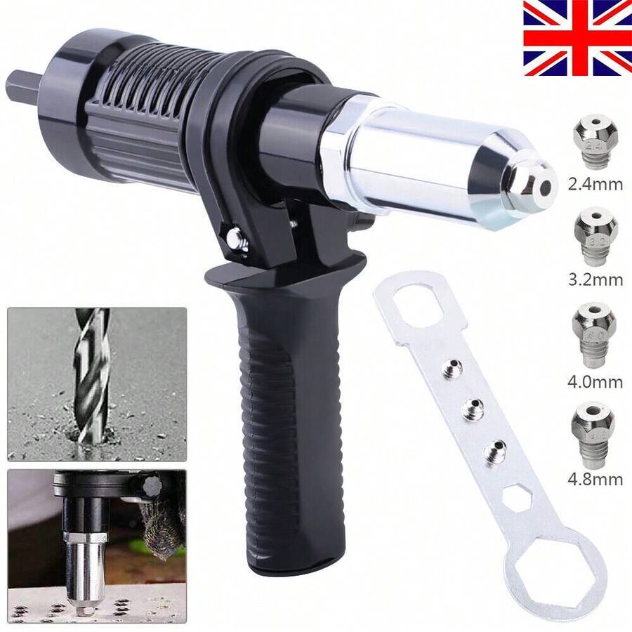Electric Rivet Nut Gun Adapter, Cordless Drill Riveting Tool, Multipurpose Insert Nut Pull Rivet Gun For DIY & Industrial Use - Negro - Ver 1