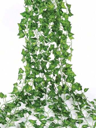 12片常春藤叶仿真植物藤蔓，绿叶，耐用塑料材质，适用于客厅、厨房、阳台、花园、卧室和农舍的装饰，仿真植物，情人节花瓶，可用于DIY婚礼花束、派对、家居客厅装饰。