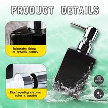 Square Ceramic Hand Soap Dispenser Shampoo Lotion Bottle Soap Dispenser Bottle With Soap Dispenser Pump For Bathroom Kitchen,2PCS - Black - 2pcs - View 3