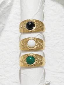 1pc Vintage Palace Style Natural Stone Stainless Steel Open Ring, Suitable For Women's Daily Wear, Ramadan, Gifts - Natural Stone Open Ring - View 9