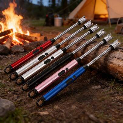 1 encendedor USB recargable a prueba de viento, varios colores enviados al azar, pedernal recargable, adecuado para camping, cocina y uso al aire libre. Encendedor recargable, equipo de camping, encendedor moderno con construcción robusta para campistas.
