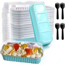 40/100pc Aluminum Foil Mini Cake Pan, With Lid And Spoon, Is Perfect For Baking Mini Cakes, Cupcakes, Bread, Muffins And Cream Cakes. It Is Suitable For Large Gatherings, Picnics And Vacation Parties - 彩色 - 查看 2