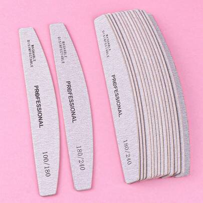 100pcs/50pcs/25pcs/10pcs/1pc Grey Thin Wooden Nail File - 100/180 Grit Nail Care Manicure Set, Double-Sided Nail File, Washable Nail File, Reusable Nail Buffer Block, Suitable For Natural Nails And Acrylic Nails, Home And Salon Use