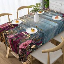 1/4/5/6/7/36件套春夏系列大牡丹花图案椅套/坐垫套装，饰以金色叶子、流苏链和亮片印花，适用于室内家居、餐厅、酒店，是现代日常装饰的理想之选。桌布适用于方形餐桌，弹性椅套可水洗。 - 彩色 - 查看 4