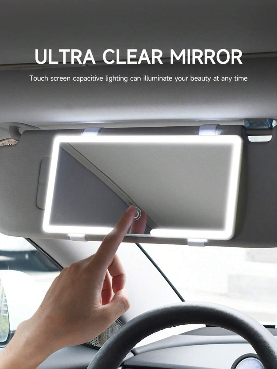 Easypie Selection Ultra-Thin LED Car Vanity Mirror - High Definition Sun Visor Makeup Mirror With Touch Screen, USB Charging, Adjustable, Perfect For Women (Easy Clip-On Installation) - White - View 1