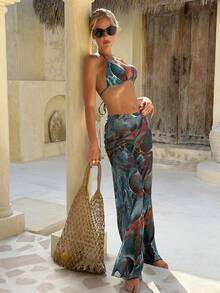 Bộ bikini 3 mảnh dành cho nữ - Đồ bơi in họa tiết mực, áo hai dây cúp tam giác, quần buộc dây, quần lưới mỏng, đồ bơi đi biển mùa hè gợi cảm, đồ bơi dây đeo cho kỳ nghỉ hè trên bãi biển - Nhiều màu - Xem 8