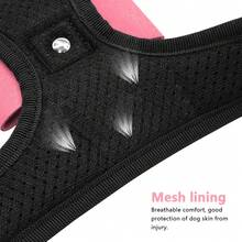 1pc Reflective Pink Korean Plush Rhinestone Dog Harness, Adjustable Size, Breathable, Red & Black Color - Pink - View 5