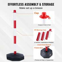 Paquete de 6 conos delimitadores de tráfico con base rellenable, barrera deseguridad de plástico ajustable con cadena de plástico de 39,4 pies, poste de control de multitudes para exteriores e interiores para el control del tráfico y la señalización. - Rojo y negro - Ver 4