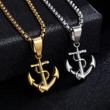 不锈钢锚形水手锚吊坠项链，男女皆宜的时尚嘻哈街头饰品 - 銀色 - 查看 1