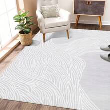 Modern Area Rug Washable Rug Contemporary Stripes Bedroom Carpet Soft Indoor Area Rugs For Living Room Low Pile Foldable Thin Rug Lightweight Aesthetic Rug Accent Floor Carpet, Grey - Grey - View 3