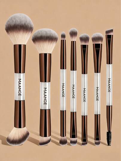 MAANGE 7pcs Professional Dual-Head Facial Makeup Brush Set,Travel Makeup Brush Set,Loose Powder Brush,Blush Brush,Foundation Brush,Contour Brush,Eyeshadow Brush,Lip Brush,Eyebrow Brush,Highlight Pen,Eyeliner Brush,For Blending Liquid, Cream Or Flawless Powder Cosmetics,Using Soft Fibers And Gentle On The Skin,Gift For Women & Girl,Makeup Accessories Gifts For Friends,Giveaways,Professional Makeup Brushes,Complete Makeup Set