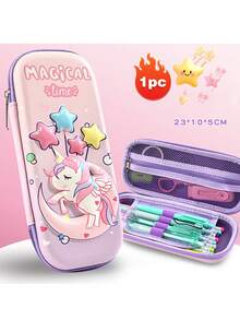 1pc Unicorn Pencil Case, Large Capacity, 3D EVA Material, Stationery Storage Box, New Colorful Pencil Case For Students, Cartoon Pencil Box,Bag - Multicolor - View 13