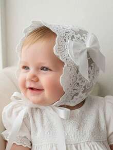 1pc Vintage Palace Style Embroidered Baby Hat, 0-3M, 3-10M (Beige/White) - 1PC - View 3