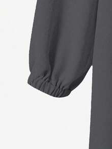 女士优雅休闲纯色纽扣设计灯笼袖长外套和长款阔腿裤套装，时尚休闲优雅可爱阿拉伯风格长裙两件套，适合春夏秋冬 - 深灰色 - 查看 7