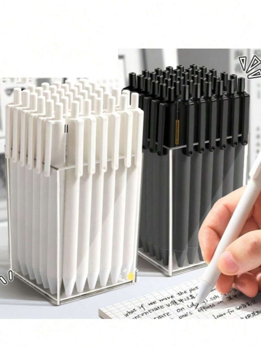 10支/20支装黑白伸缩圆珠笔，高品质学生考试用笔，0.5mm墨水，速干 - 彩色 - 查看 1