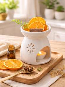 Ceramic Tea Candle Holder, Essential Oil Aromatherapy Burner, Candle Melting Furnace, Fragrance Diffuser, Home Decor - White - View 9