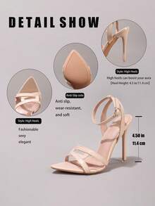 Giày sandal cao gót phối nhiều màu sắc thời trang, giày dự tiệc mũi nhọn hở mũi gợi cảm, giày cao gót siêu cao gót dành cho nữ, trang phục mùa xuân hè. - Màu be - Xem 4