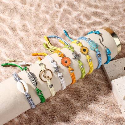 Beach Surfing Bracelet Shell Chrysanthemum Handmade Woven Rope Jewelry