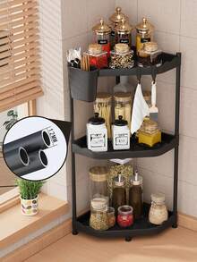 1个黑色转角台面收纳架，2层/3层三角形置物架，台面整理架，多功能转角架，适用于厨房调料、浴室淋浴房，镂空设计