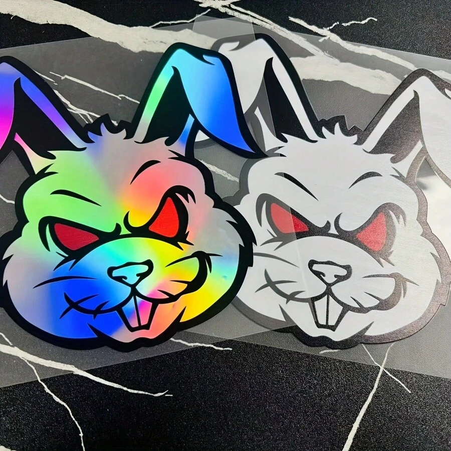 1pc Evil Rabbit Motorcycle Sticker, Waterproof Scooter Windshield Fuel Tank Vinyl Decal - A - View 1