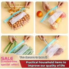 10/45个可重复使用密封食品保鲜袋（10个大号+15个中号+20个小号），加厚冷冻袋，微波炉适用，蓝色，用于长期食品保鲜和整理，透明PE拉链袋，适用于厨房食品分类、零食储存、果蔬分类、食品安全，居家必备收纳袋 - 白色 - 查看 2