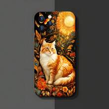 1PC Phone Case ,  Cat Sun Flowers Peacock Feathers , Stylish Phone Case, Phone Decoration, All-around Lens Protection, Creative Small Gift, Funny Gift for Boys and Girls - Negro - Ver 3