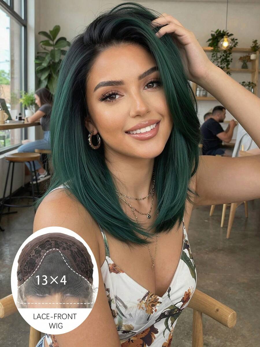 Peluca de encaje de alta definición de 13 * 4 pulgadas, bob de 12 pulgadas, diseño elegante en capas, hecha de material resistente al calor, perfecta para uso diario, juegos de roles, vacaciones y reuniones familiares, convirtiéndola en un regalo ideal de vacaciones para mujeres.