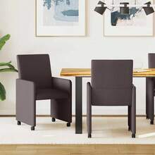 vidaXL Chaises de salle à manger avec roues 2 pcs Tissu Marron foncé - Tabac - Voir 2