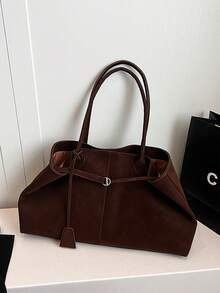 Bolso de mano grande de mujer de unicolor con estilo retro - Marrón - Ver 8