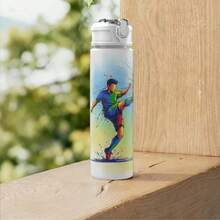 1个足球主题塑料水瓶，可爱印花设计，带翻盖，可重复使用，容量750毫升，轻便防漏，适合跑步旅行，可作为生日、圣诞节、万圣节、感恩节礼物。 - 白色 - 查看 6