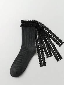 1双日式甜美蕾丝边饰长袜，蝴蝶结系带纯色芭蕾长袜，女士款 - 彩色 - 查看 8