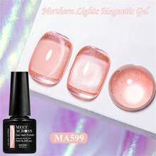 MEET ACROSS 1 Bottle 7ml Pink Aurora Water Glow Cat Eye Gel Nail Polish, Aurora Glitter Crystal Magnetic Semi-Permanent Removable UV LED Nail Polish, Nail Art DIY, Home And Nail Salon Supplies - 粉色 - 查看 2