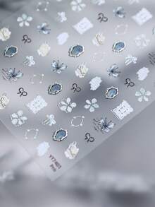 1张复古银箔蝴蝶美甲贴纸，秋冬美甲饰品 - 彩色 - 查看 5