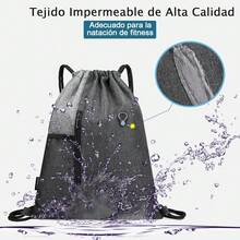mhjMochila deportiva con cordón mochila impermeable de tela Oxford con bolsillo de malla para botella de agua y orificio para auriculares para estudiantes hombres y mujeres rojosleeping Bags - Gris - Ver 4