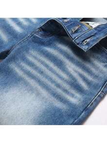 Vaqueros ajustados elásticos con bigote de gato azul para hombres, esenciales de streetwear, pantalones de mezclilla cómodos y estirables, moda juvenil, ropa casual - Azul - Ver 5