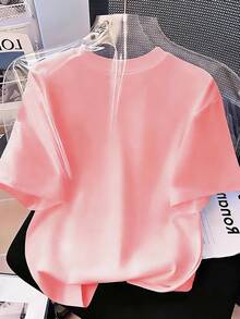 Tween Girl Minimalist Print Round Neck Short Sleeve T-Shirt - Pink - View 2