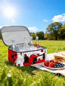 Kids Cute Ladybug Print Lunch Bag With Lunch Box - Red Design With Ladybug Pattern, Handles And Zipper Closure, Large Capacity Portable Lunch Box, Easy To Clean And Reusable, Lovely Tote Lunch Bag - one-size - View 7