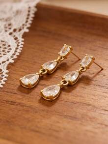 2pcs Water Drop Dangle Earrings Women Zirconia Gold Plated Earrings Christmas Accessories Holiday Party New Year Jewelry Gift For Couple Lover Girlfriend